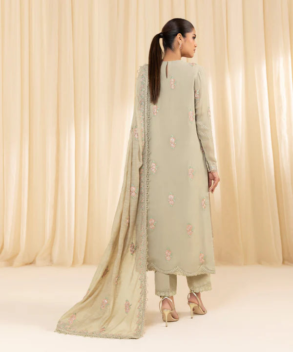 Sapphire | 3 Piece - Embroidered Georgette Chiffon Suit - House of Ayeza