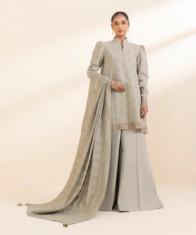 Sapphire | Winter 24 | 3 Piece - Embroidered Jacquard Suit - House of Ayeza