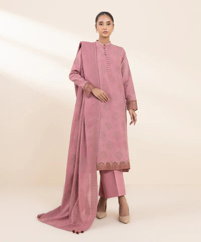 Sapphire | Winter 24 | 3 Piece - Embroidered Jacquard Suit - House of Ayeza