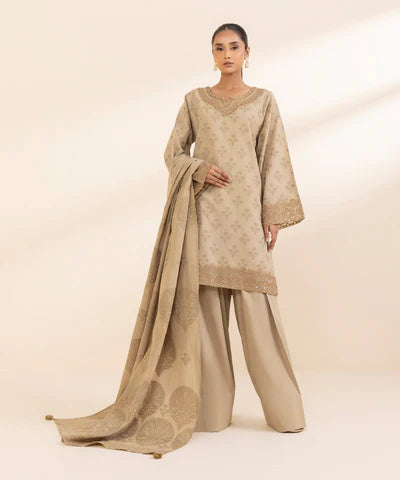 Sapphire | Winter 24 | 3 Piece - Embroidered Jacquard Suit - House of Ayeza