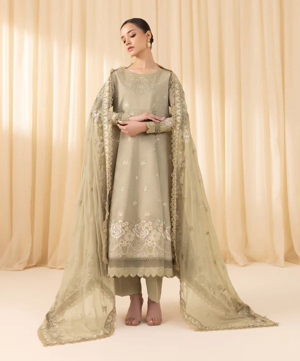 Sapphire | 3 Piece - Embroidered Cotton Net Suit - House of Ayeza