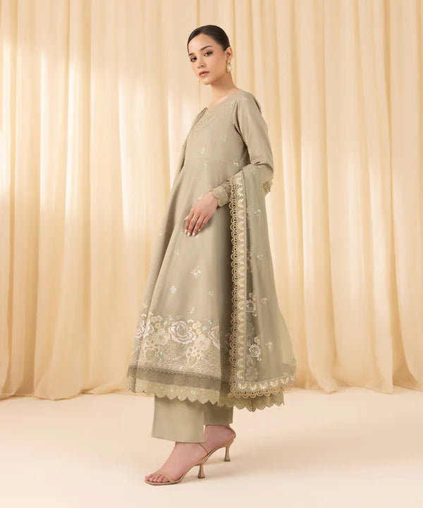 Sapphire | 3 Piece - Embroidered Cotton Net Suit - House of Ayeza