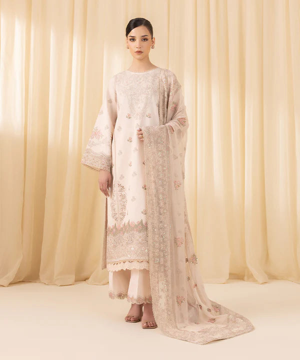 Sapphire | 3 Piece - Embroidered Cotton Net Suit - House of Ayeza