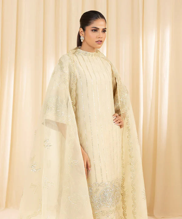 Sapphire | 3 Piece - Embroidered Organza Suit - House of Ayeza