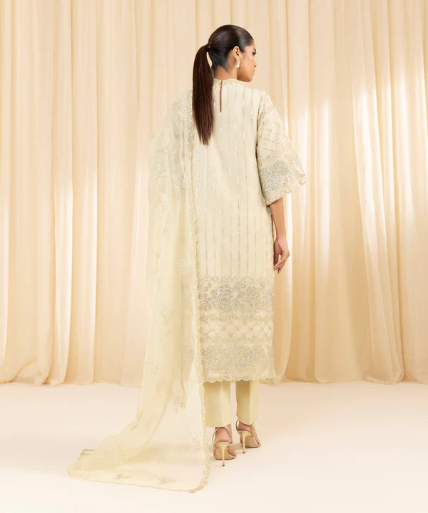 Sapphire | 3 Piece - Embroidered Organza Suit - House of Ayeza