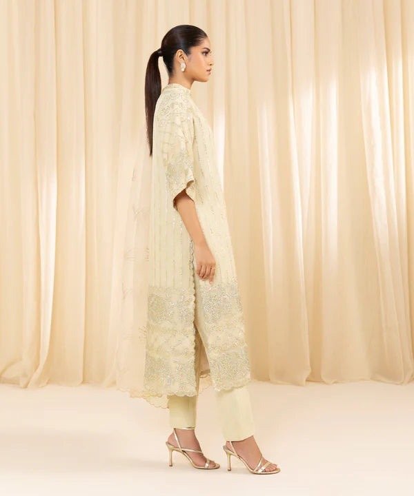 Sapphire | 3 Piece - Embroidered Organza Suit - House of Ayeza