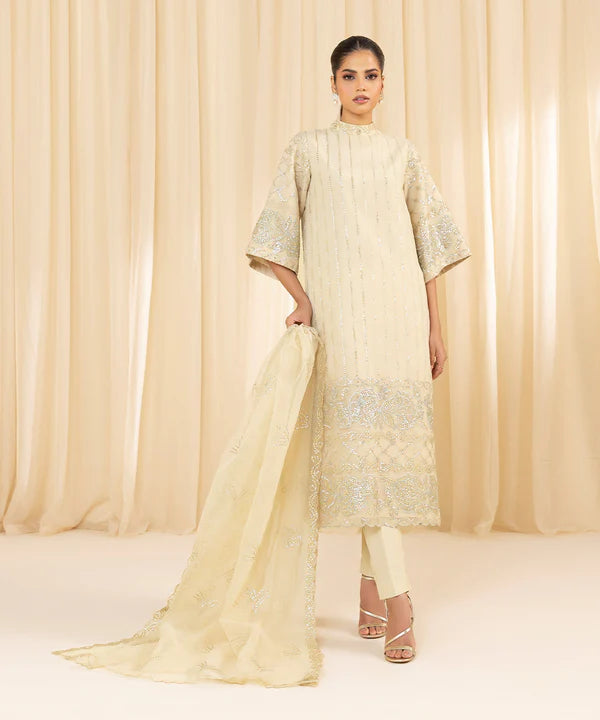 Sapphire | 3 Piece - Embroidered Organza Suit - House of Ayeza