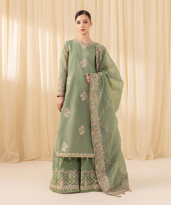 Sapphire | 3 Piece - Embroidered Karandi Suit - House of Ayeza