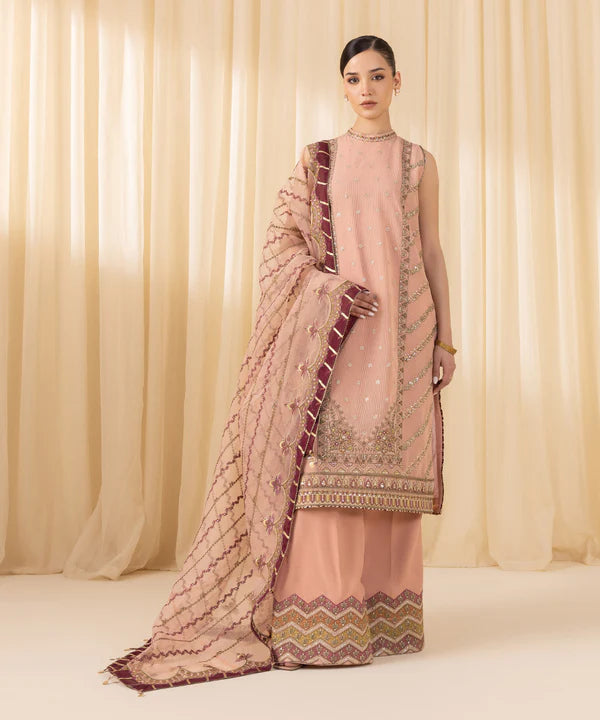 Sapphire | 3 Piece - Embroidered Karandi Suit - House of Ayeza