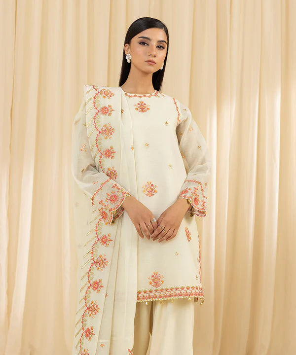 Sapphire | 3 Piece - Embroidered Karandi Suit - House of Ayeza