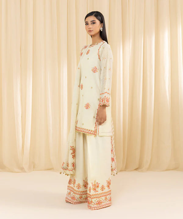 Sapphire | 3 Piece - Embroidered Karandi Suit - House of Ayeza