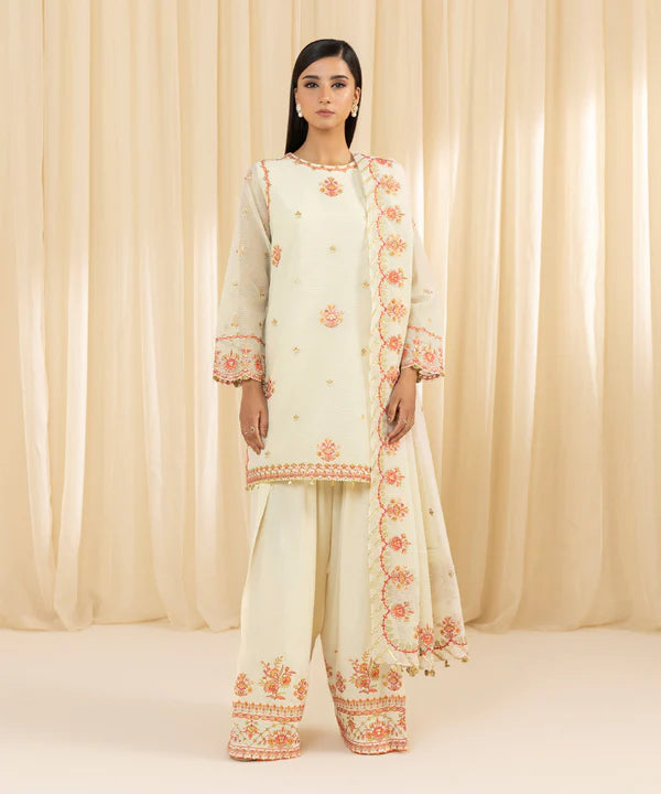 Sapphire | 3 Piece - Embroidered Karandi Suit - House of Ayeza