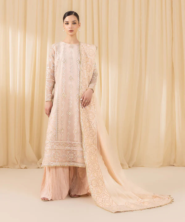 Sapphire | 3 Piece - Embroidered Organza Suit - House of Ayeza