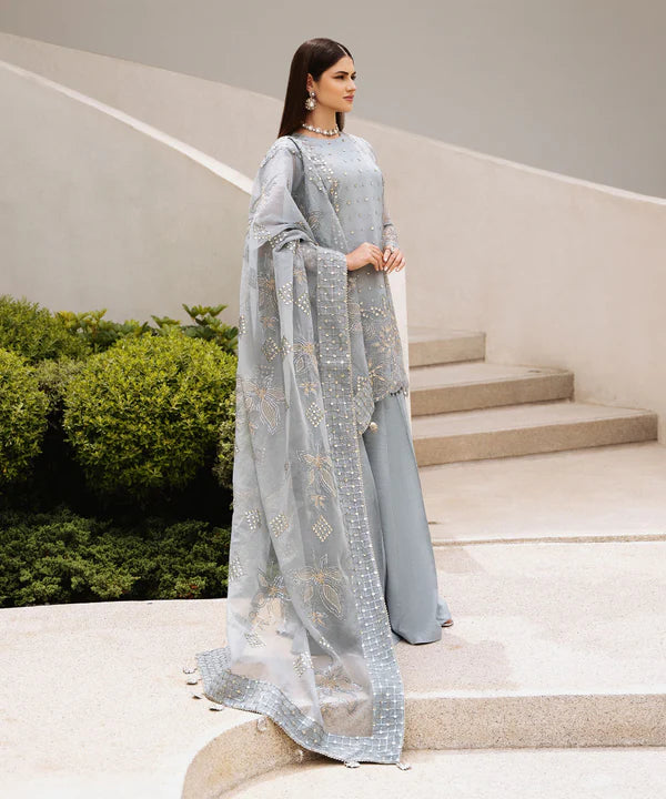 Sapphire | 3 Piece - Embroidered Organza Suit - House of Ayeza