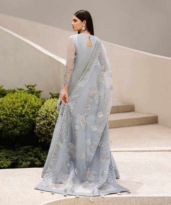 Sapphire | 3 Piece - Embroidered Organza Suit - House of Ayeza