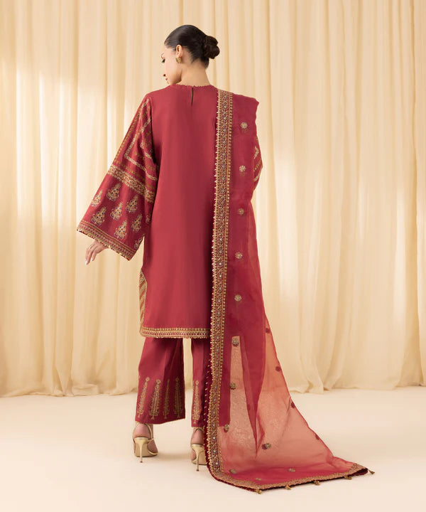 Sapphire | 3 Piece - Embroidered Raw Silk Suit - House of Ayeza