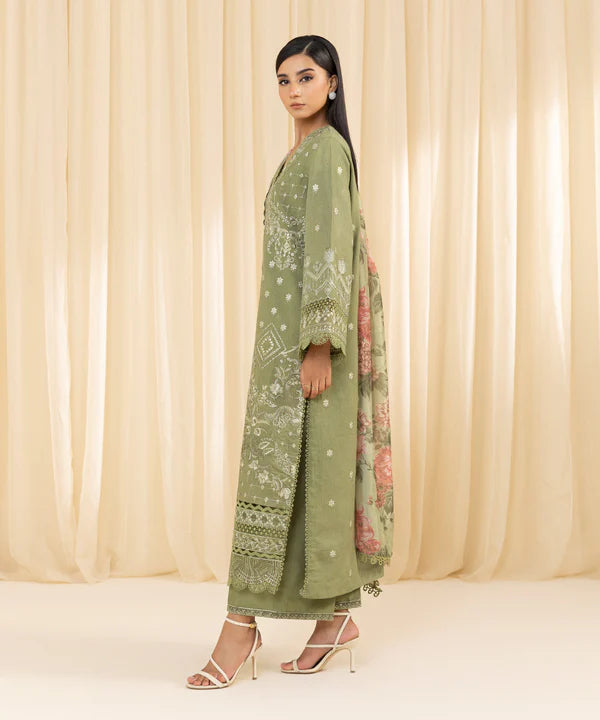 Sapphire | 3 Piece - Embroidered Cambric Suit - House of Ayeza