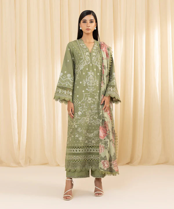 Sapphire | 3 Piece - Embroidered Cambric Suit - House of Ayeza