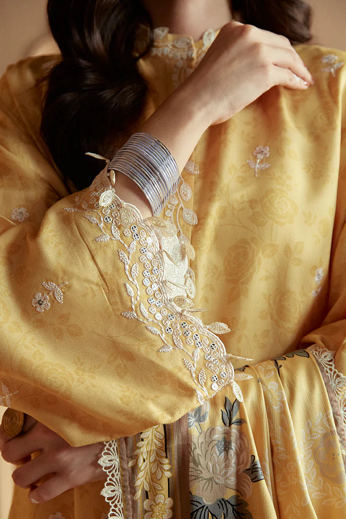 Cross Stitch | Winter Collection 24 | OCHRE TINT-3 PC LINEN EMBROIDERED SUIT - House of Ayeza