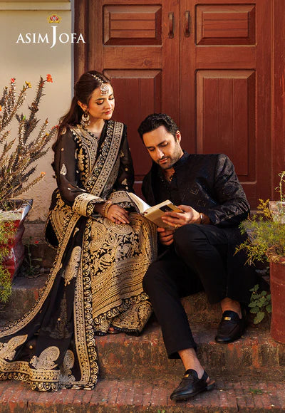 Asim Jofa | Menswear New In | AJMS-09 EMBROIDERED KOREAN RAW SILK 3 PCS - House of Ayeza