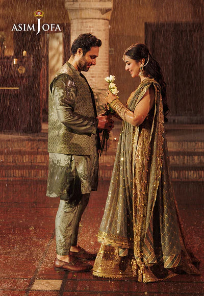 Asim Jofa | Menswear New In | AJMS-12 EMBROIDERED KOREAN RAW SILK 3 PCS - House of Ayeza