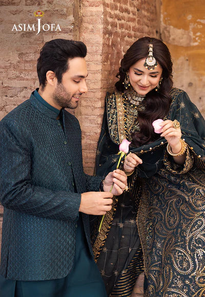 Asim Jofa | Menswear New In | AJMS-08 EMBROIDERED KOREAN RAW SILK 3 PCS - House of Ayeza