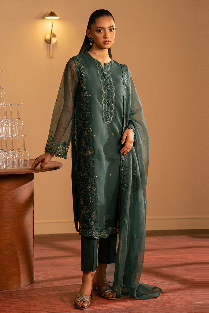 Cross Stitch | Luxury Pret | SAGE SYMPHONY-3 PC (SHIRT, TROUSER & DUPATTA) - House of Ayeza