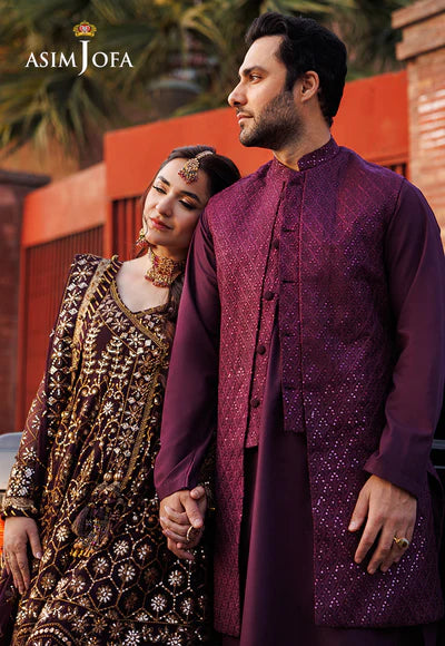 Asim Jofa | Menswear New In | AJMS-10 EMBROIDERED KOREAN RAW SILK 3 PCS - House of Ayeza