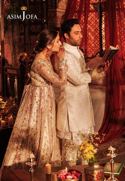 Asim Jofa | Menswear New In | AJMS-11 EMBROIDERED KOREAN RAW SILK 3 PCS - House of Ayeza