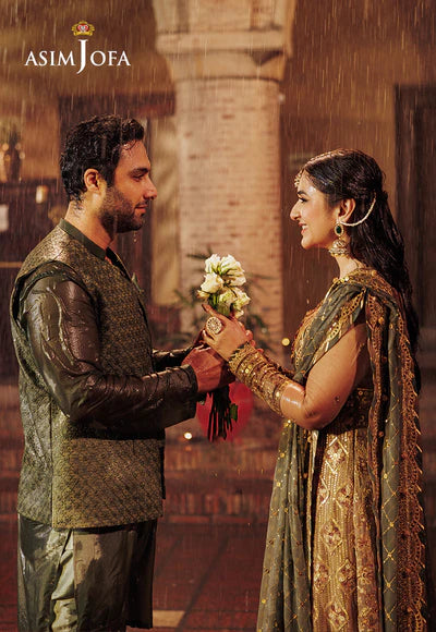 Asim Jofa | Menswear New In | AJMS-12 EMBROIDERED KOREAN RAW SILK 3 PCS - House of Ayeza