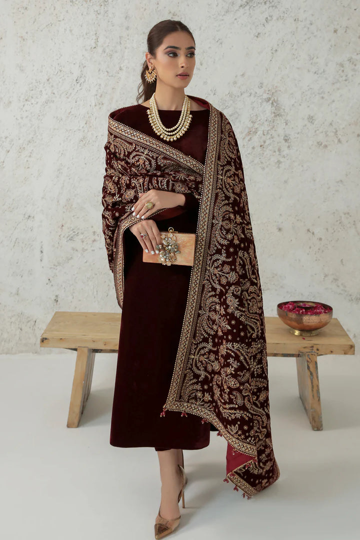 Baroque | Shawls | EMBROIDERED VELVET SHAWL VS-32 - House of Ayeza