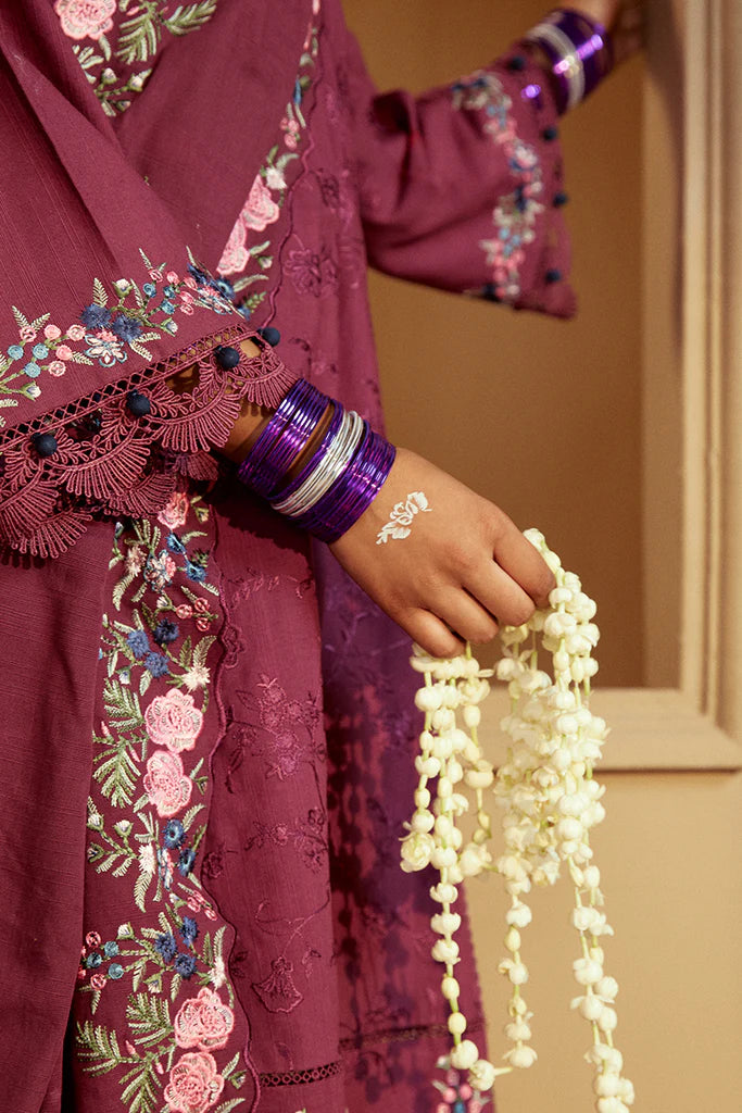 Cross Stitch | Winter Collection 24 | PLUM RADIANCE-3 PC KHADDAR EMBROIDERED SUIT - House of Ayeza