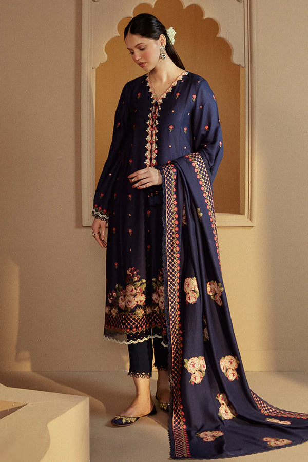 Cross Stitch | Winter Collection 24 | SAPPHIRE BLISS-3 PC MARINA EMBROIDERED SUIT - House of Ayeza