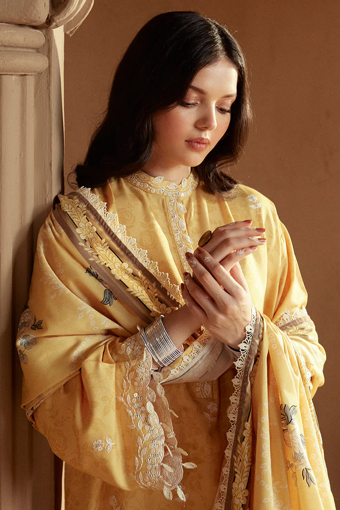 Cross Stitch | Winter Collection 24 | OCHRE TINT-3 PC LINEN EMBROIDERED SUIT - House of Ayeza