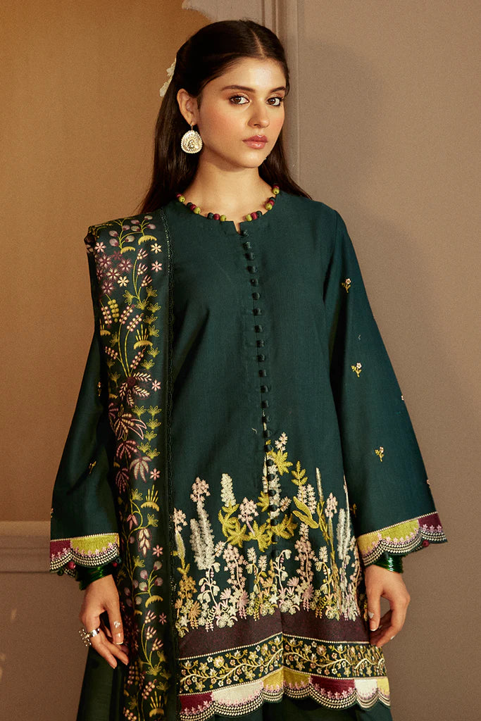 Cross Stitch | Winter Collection 24 | EMERALD FOREST-3 PC KHADDAR EMBROIDERED SUIT - House of Ayeza