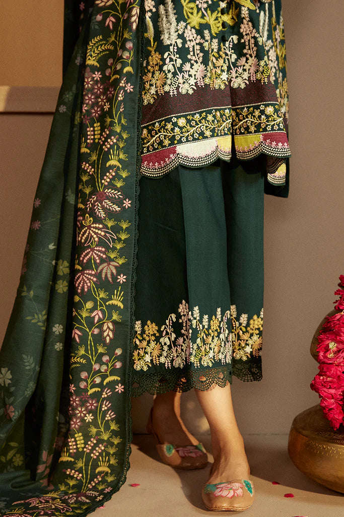 Cross Stitch | Winter Collection 24 | EMERALD FOREST-3 PC KHADDAR EMBROIDERED SUIT - House of Ayeza