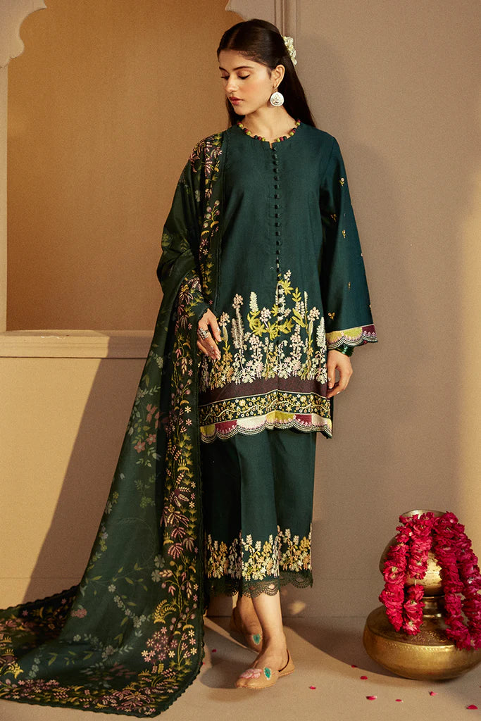 Cross Stitch | Winter Collection 24 | EMERALD FOREST-3 PC KHADDAR EMBROIDERED SUIT - House of Ayeza