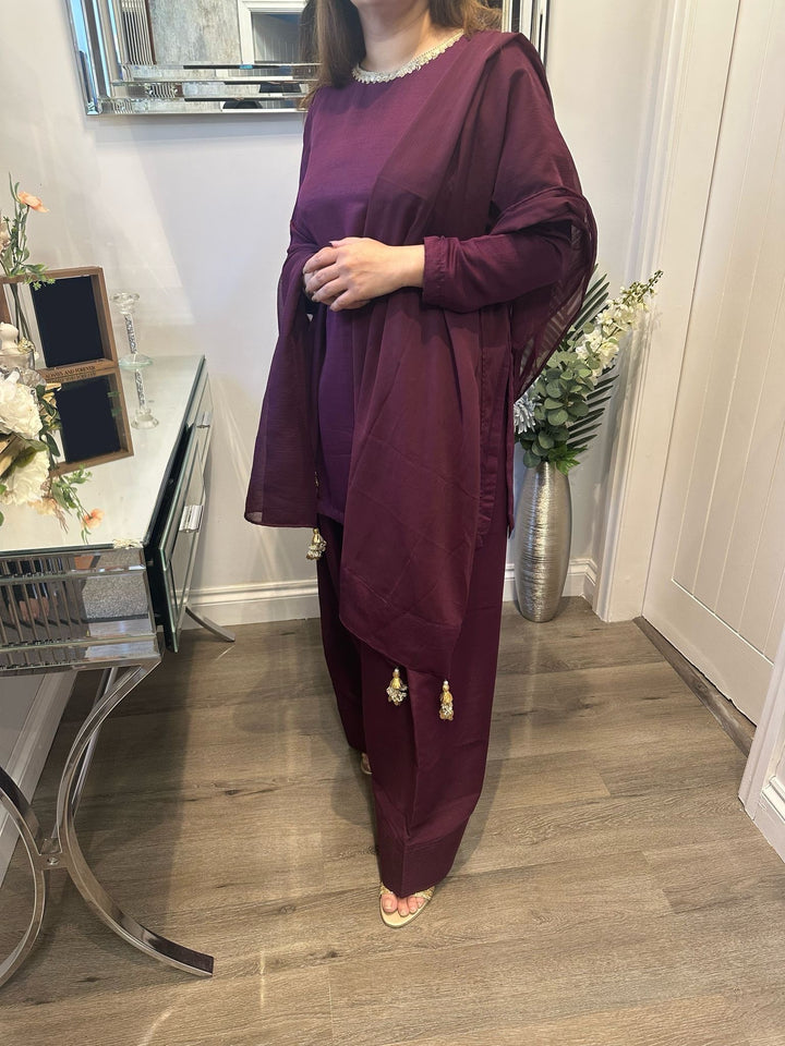 KK Stitches | Farshi Delight Plum - House of Ayeza