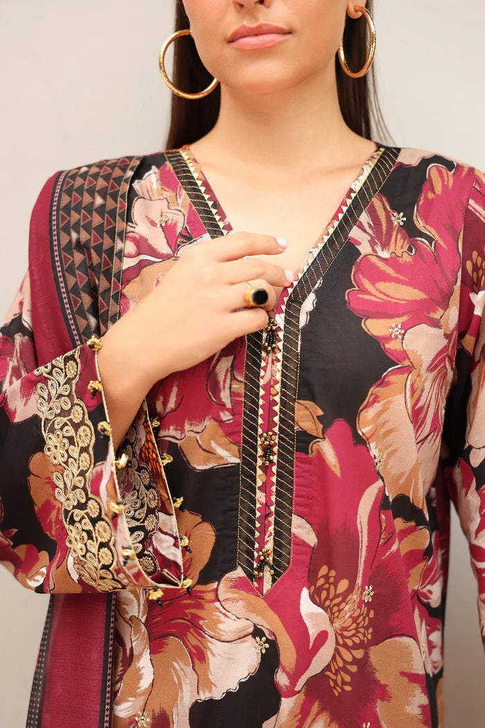 Baroque | Stitched 25 | EMBROIDERED PRINTED LAWN UF-4255 - House of Ayeza