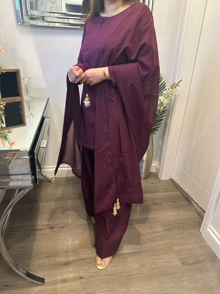 KK Stitches | Farshi Delight Plum - House of Ayeza