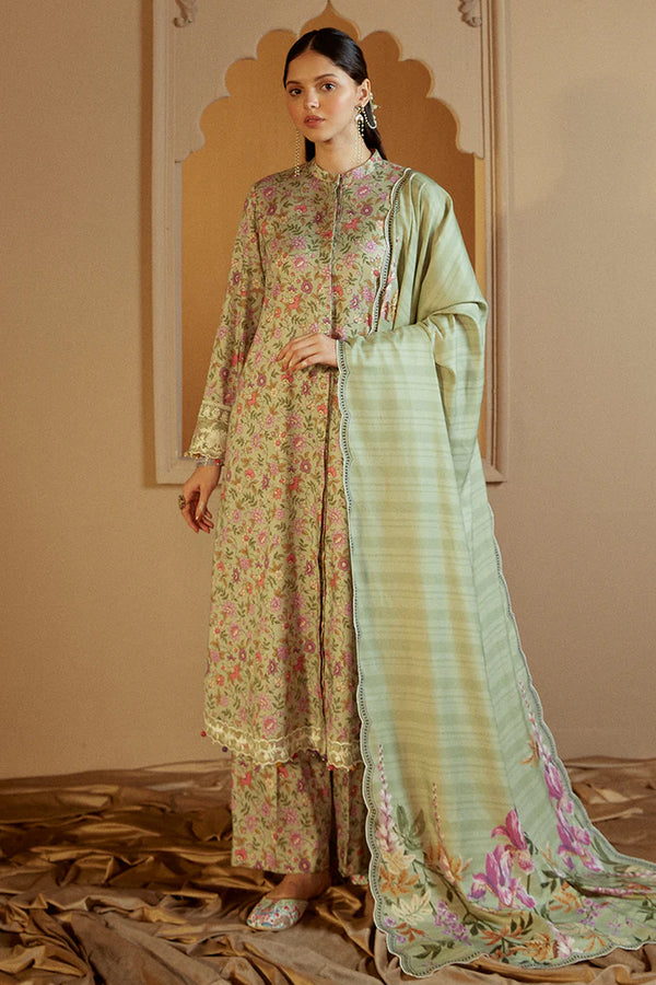 Cross Stitch | Winter Collection 24 | SAGE BLOOM-3 PC MARINA PRINTED SUIT - House of Ayeza