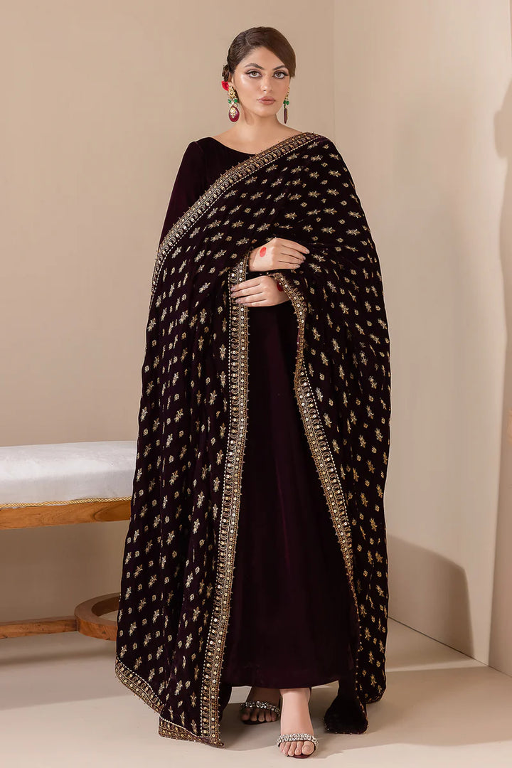 Baroque | Shawls | EMBROIDERED VELVET SHAWL VS-42 - House of Ayeza