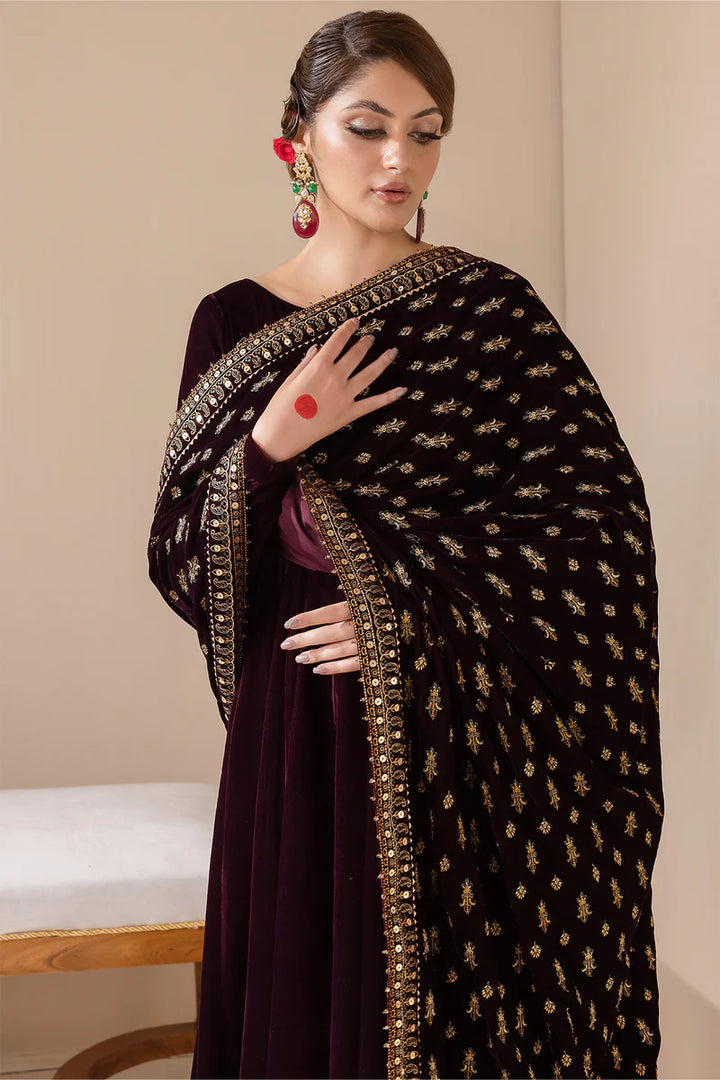 Baroque | Shawls | EMBROIDERED VELVET SHAWL VS-42 - House of Ayeza