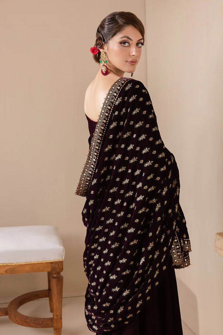 Baroque | Shawls | EMBROIDERED VELVET SHAWL VS-42 - House of Ayeza