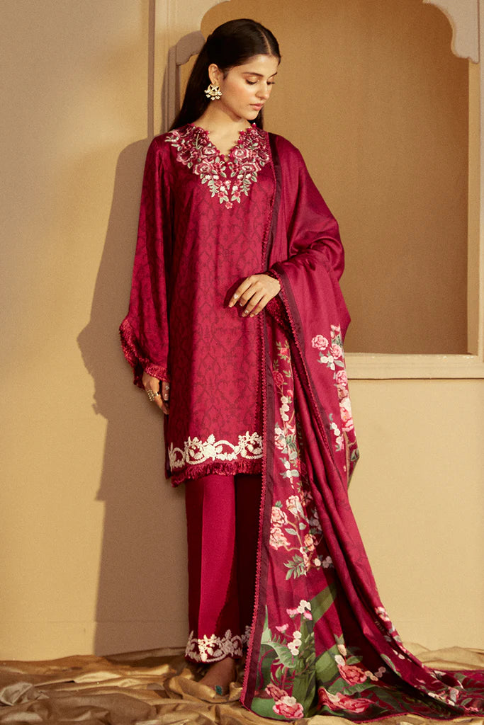 Cross Stitch | Winter Collection 24 | PINK VELVETEN-3 PC MARINA PRINTED SUIT - House of Ayeza