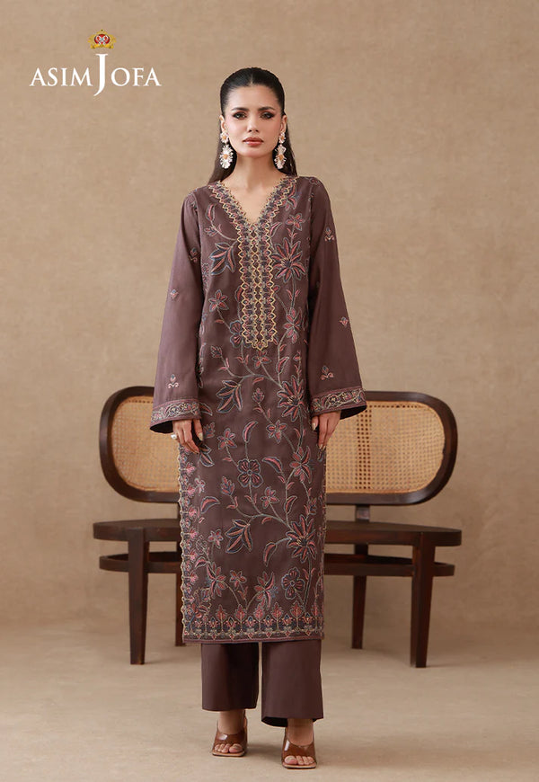 brown leather cut out dress ASIM JOFA LUXUR PRET AJHJ-25 STITCHED – House of Anaya main image 0