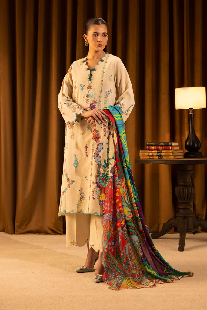 Sana Safinaz | Muzlin Winter '25 | Slub Muzlin 3 Piece Suit | M253-008B-3C - House of Ayeza