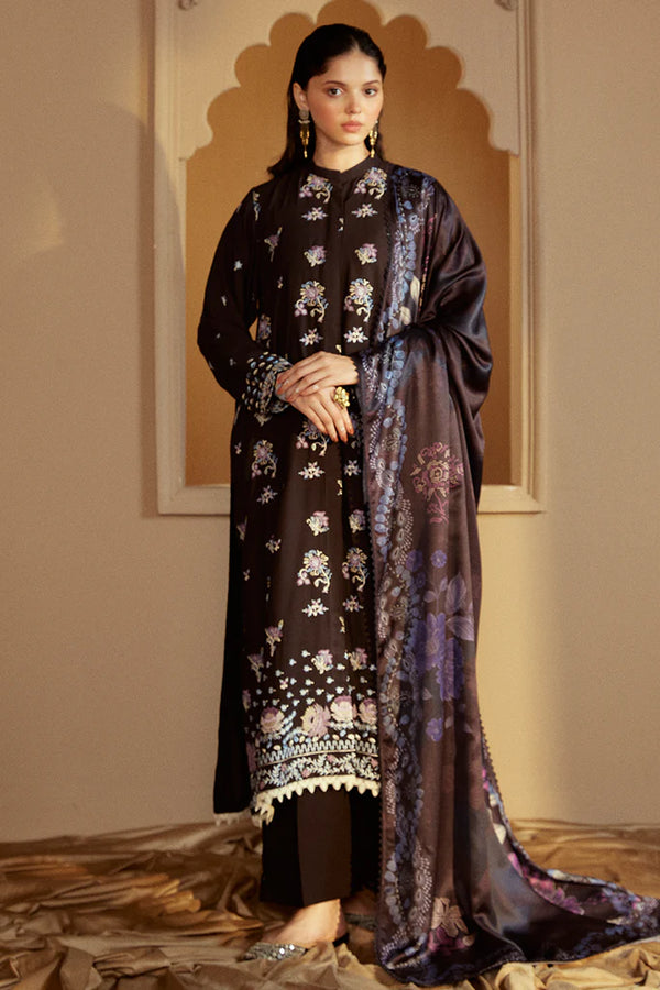 Cross Stitch | Winter Collection 24 | SHADOW GRACE-3 PC LINEN EMBROIDERED SUIT - House of Ayeza