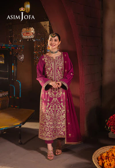 Asim Jofa | AJKKB-21 EMBROIDERED TWISTED SILK STITCHED 3 PCS - House of Ayeza