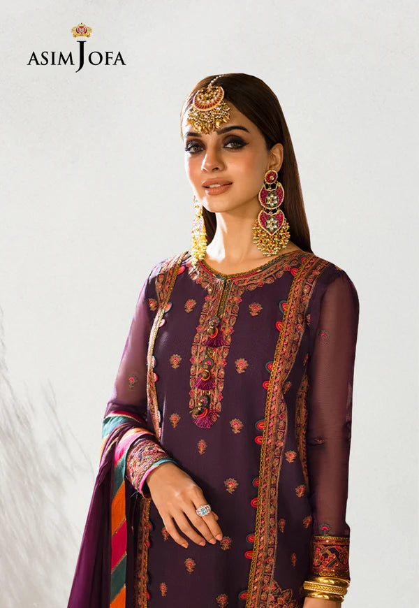 Asim Jofa | Festive Edit | AJKM-09 EMBROIDERED COTTON NET ORGANZA 3 PCS - House of Ayeza